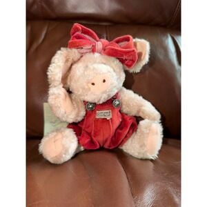 Boyds Bears Bearwear Kaitlin Pig Plush Red Velvet Romper Bow Collectible Tagged